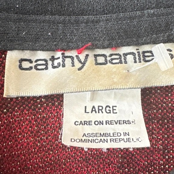 VTG Cathy Daniels Red Black Plaid Gold Accent Button Cardigan Sweater Women L - Picture 4 of 11